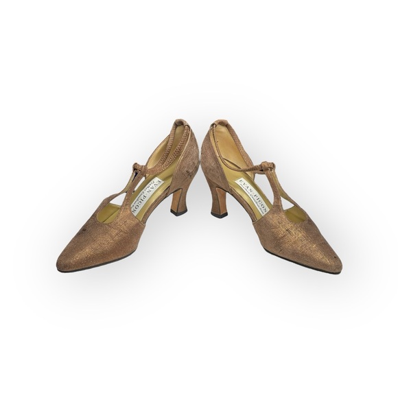 Vintage: Evan Piccone 𖣊 T Strap D’Orsay Heels 𖣊 Textured Metallic Bronze 𖣊 7M - Picture 14 of 16